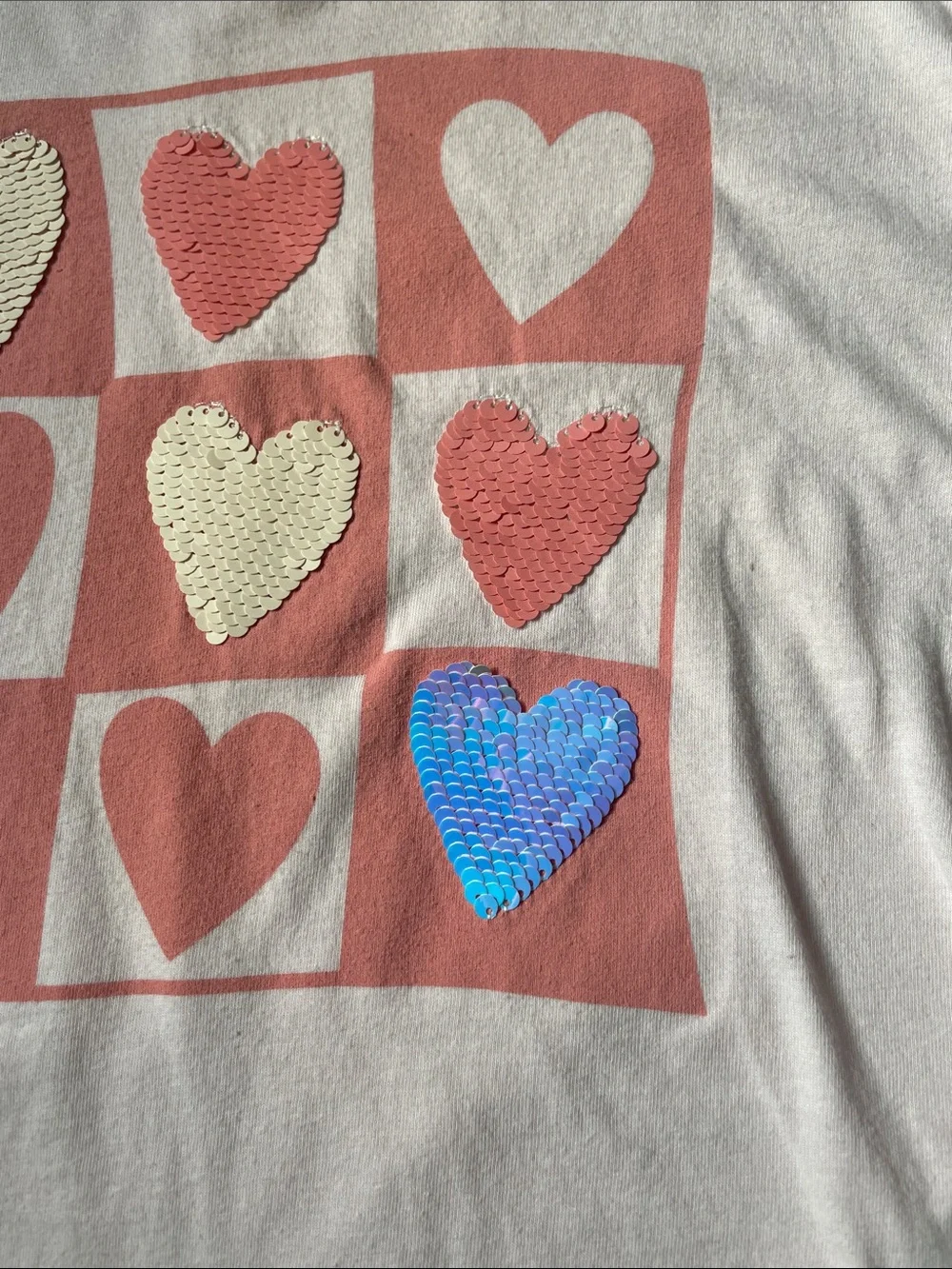 GAP Pink Long-Sleeve Tee with Sequin heart grid Size XL